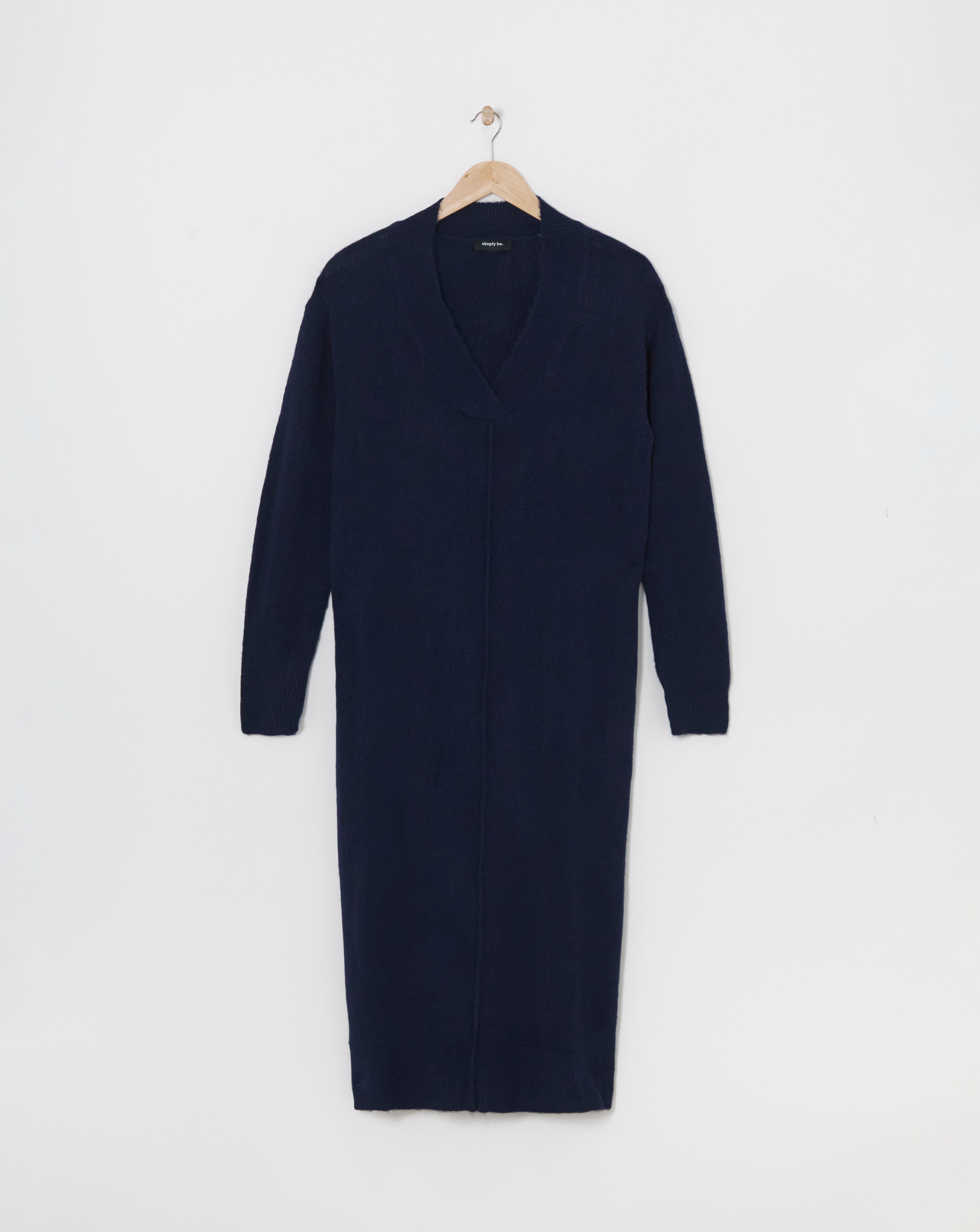 Navy V Neck Midaxi Knitted Dress