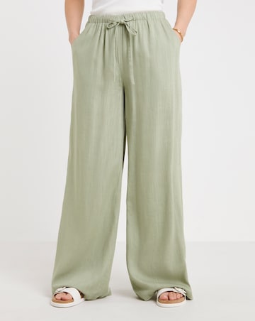 Simply Be Khaki Tie Waist Linen Mix Wide Leg Trousers