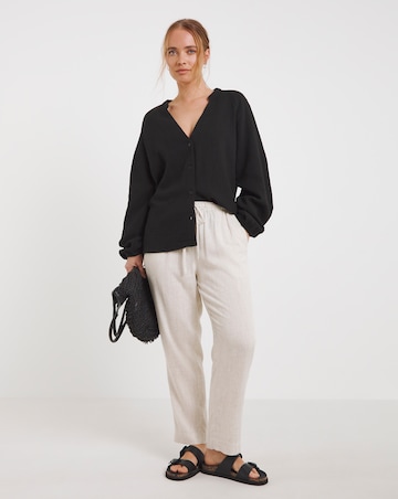 Simply Be Stone Tie Waist Linen Mix Tapered Trousers