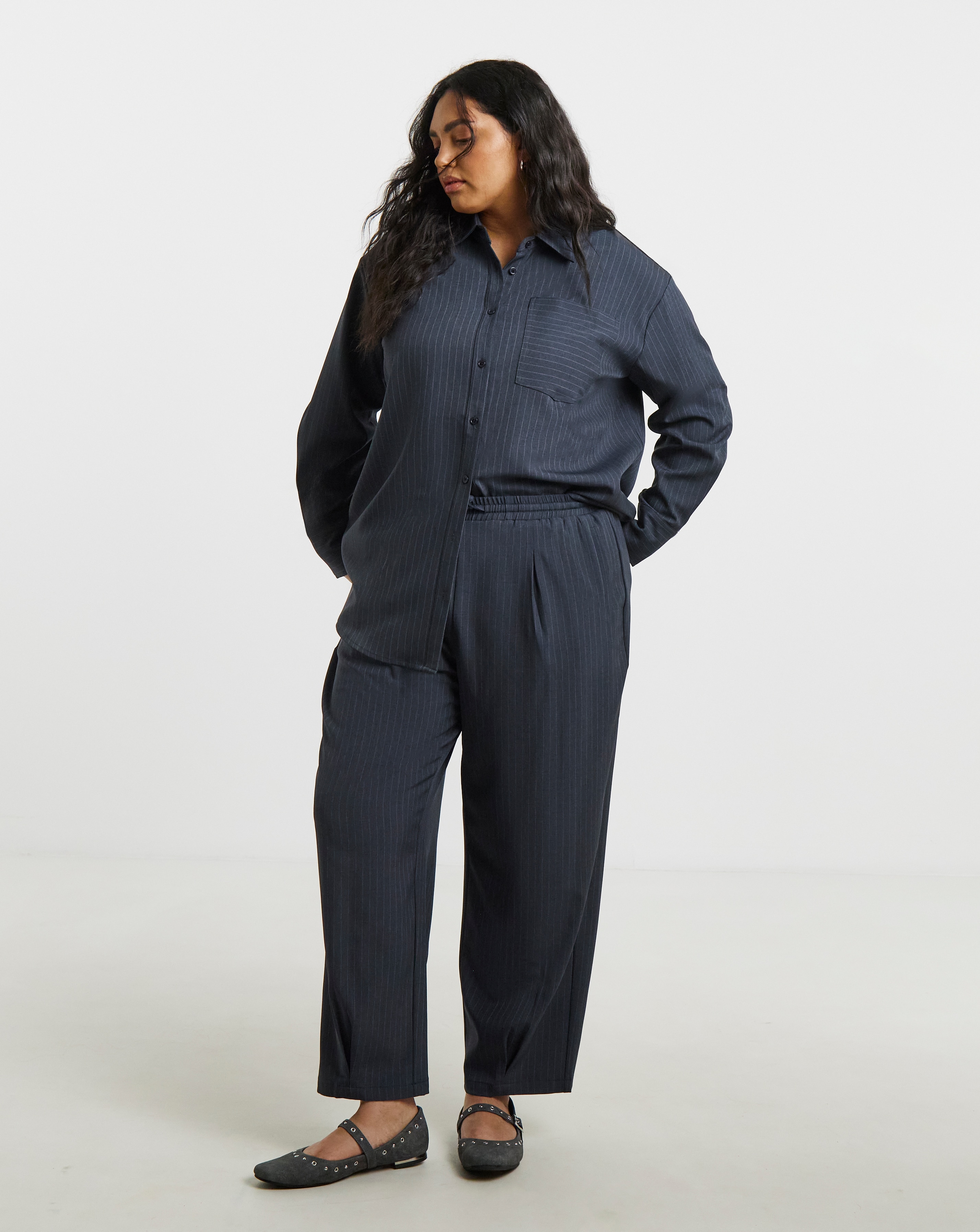 Simply Be Pinstripe Peg Leg Trousers