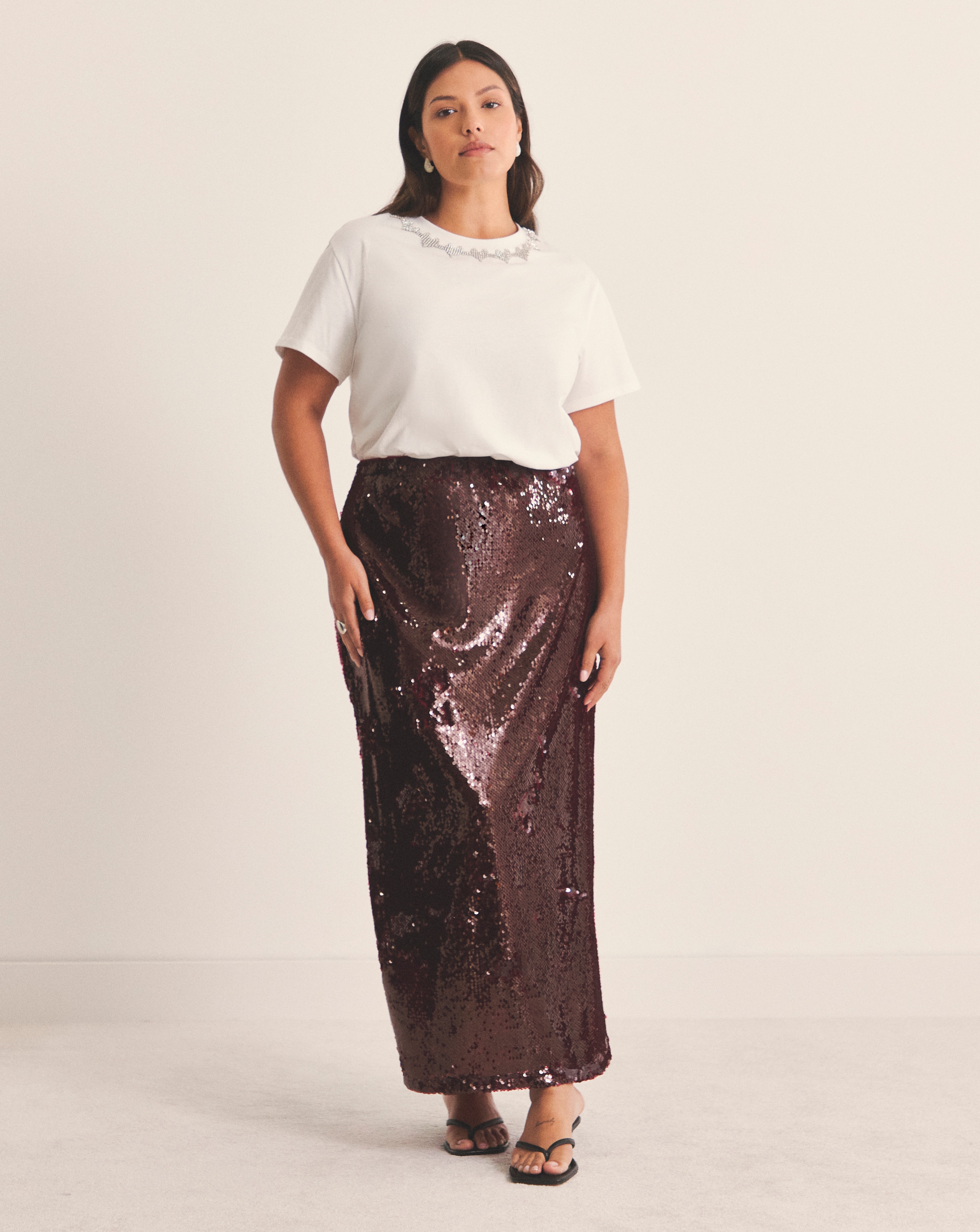 Simply Be Burgundy Sequin Midaxi Skirt