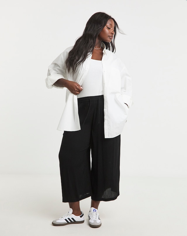 Simply Be Black Tie Waist Crinkle Culottes
