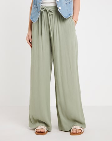 Simply Be Khaki Crinkle Wide Leg Trousers