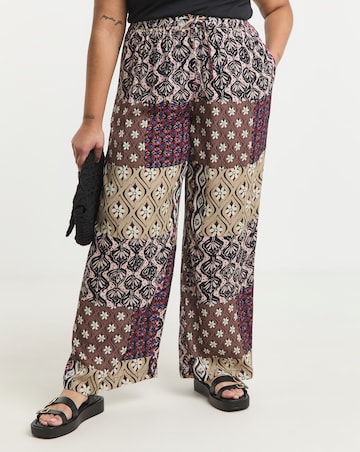 Simply Be Multi Print Tie Waist Crinkle Wide Leg Trouser
