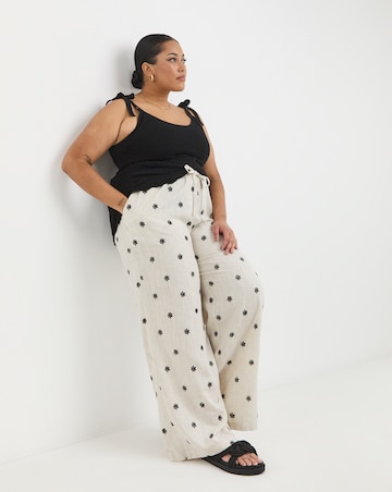 Simply Be Daisy Embroidered Linen Mix Wide Leg Trouser