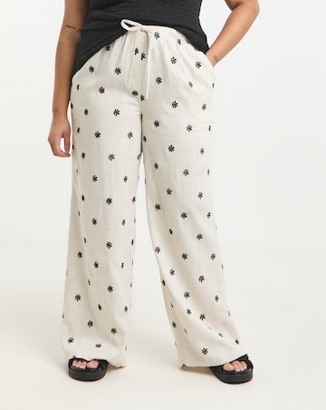 Simply Be Daisy Embroidered Linen Mix Wide Leg Trouser