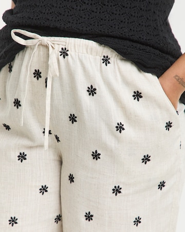 Simply Be Daisy Embroidered Linen Mix Wide Leg Trouser