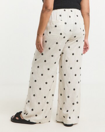 Simply Be Daisy Embroidered Linen Mix Wide Leg Trouser