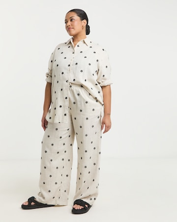 Simply Be Daisy Embroidered Linen Mix Wide Leg Trouser