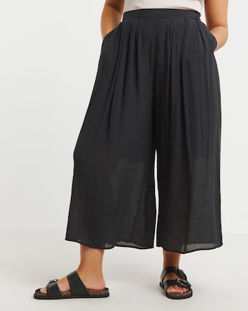 Simply Be Black Pleated Extreme Wide Leg Culotte