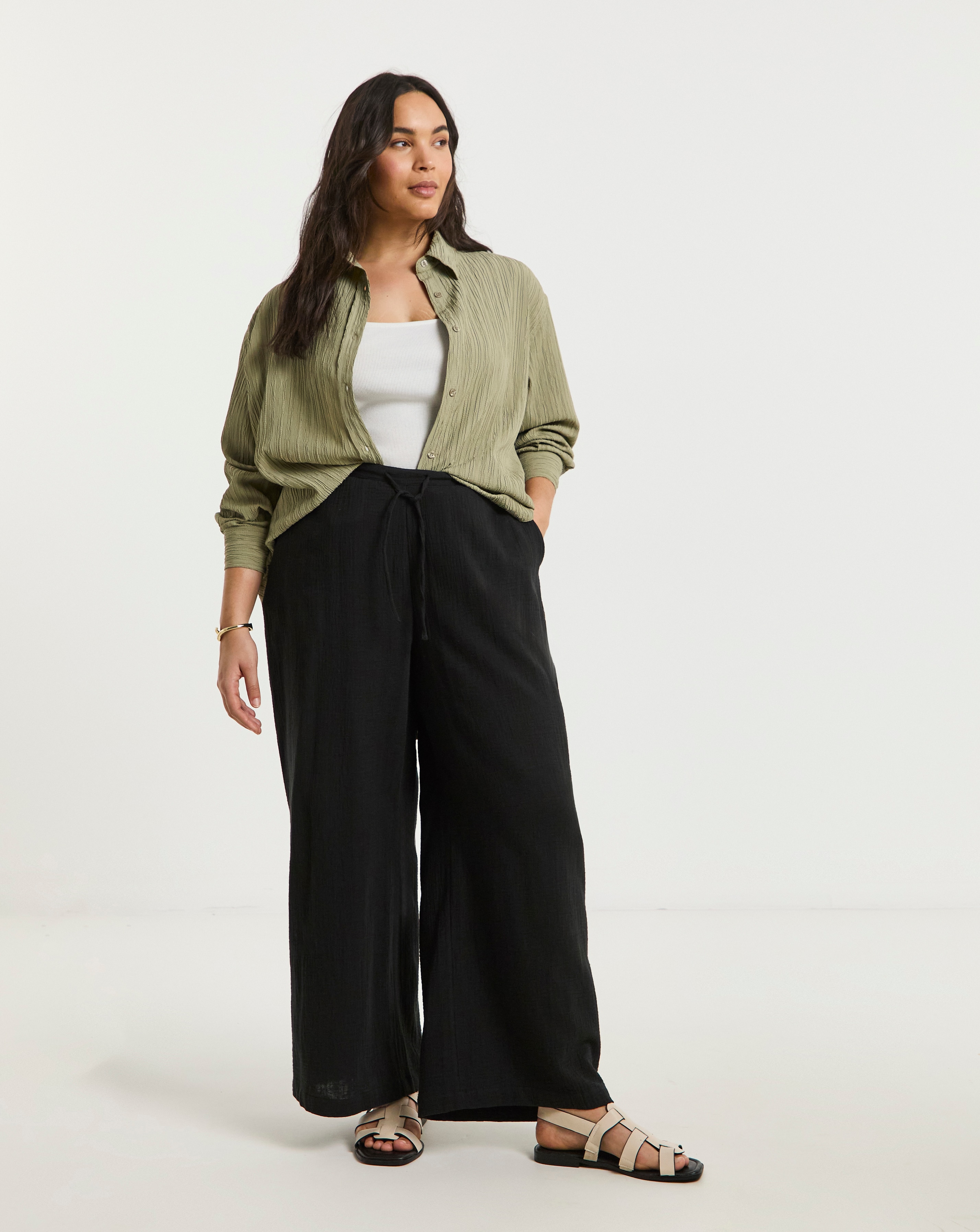 Cheesecloth Wide Leg Trouser