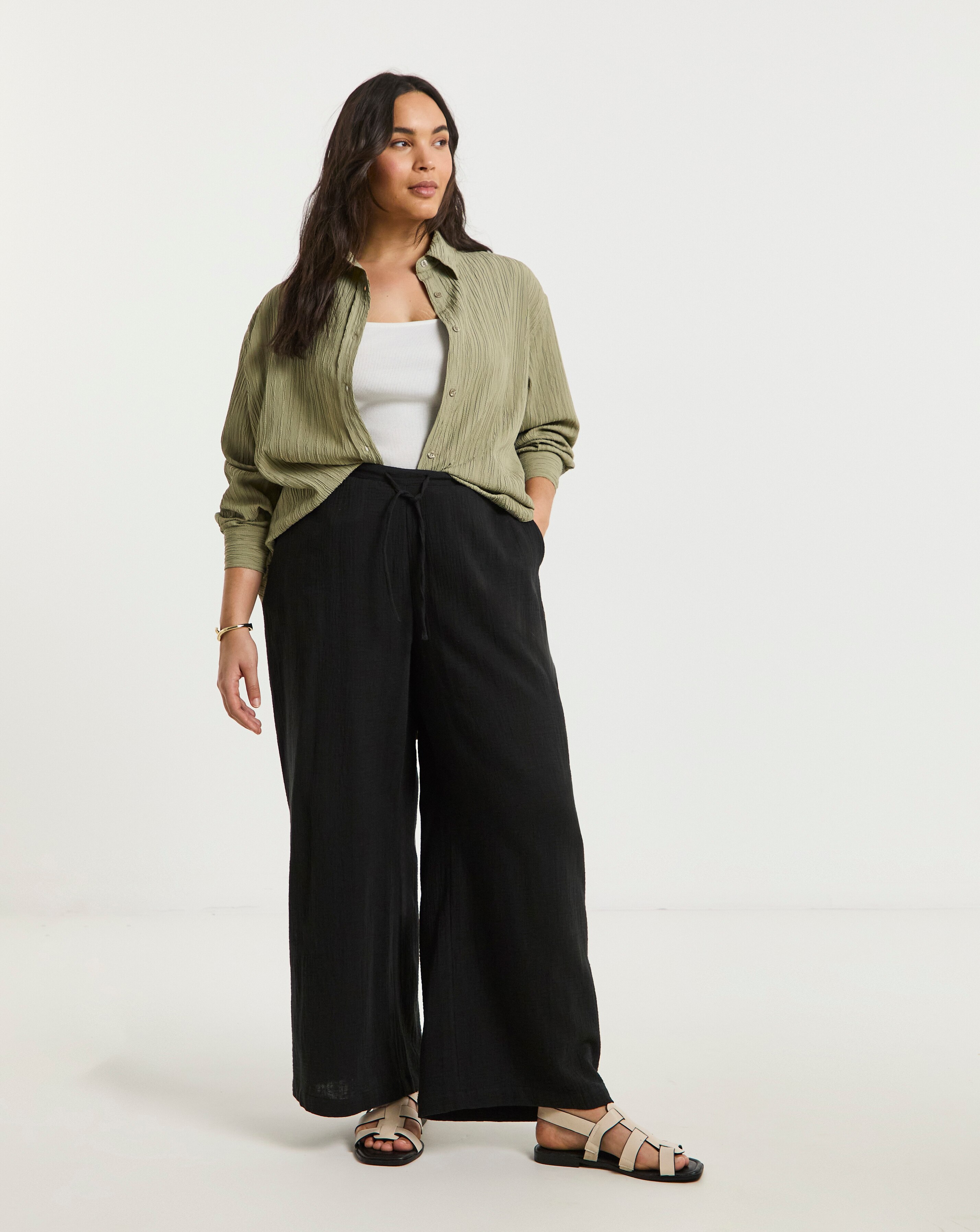 Black Cheesecloth Wide Leg Trouser