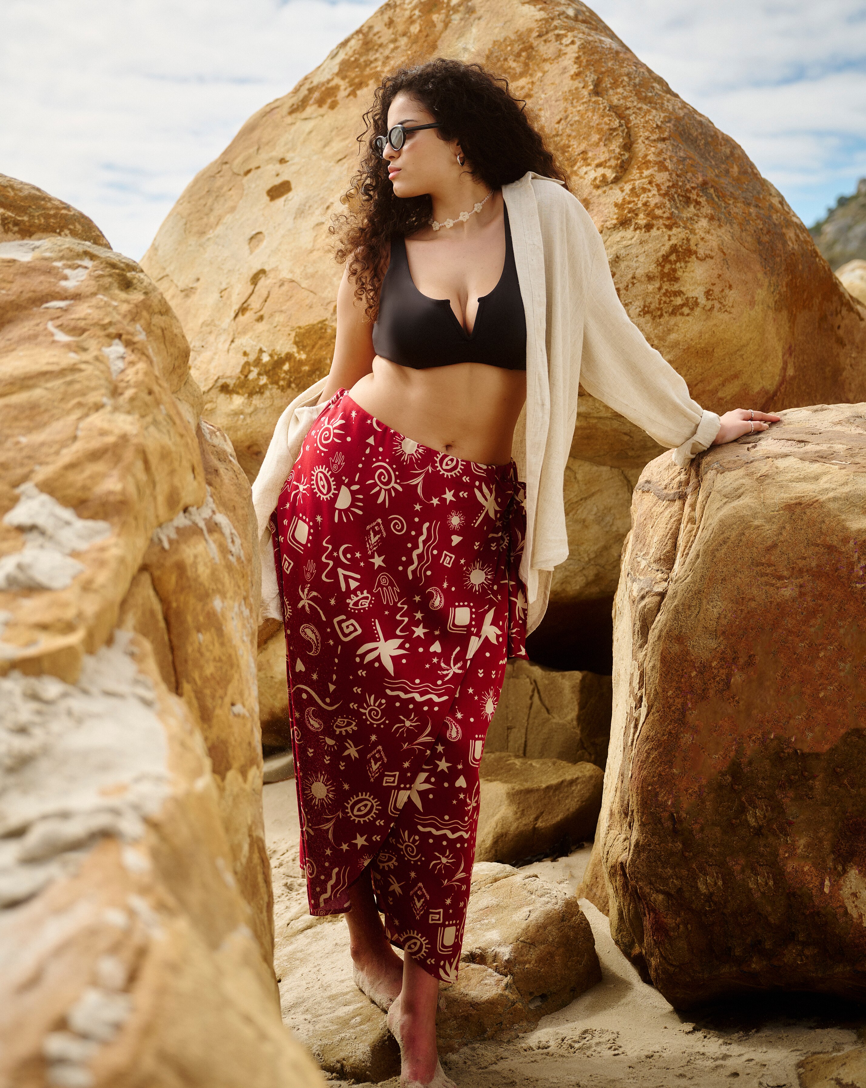 Simply Be Red Print Spun Viscose Wrap Midaxi Skirt