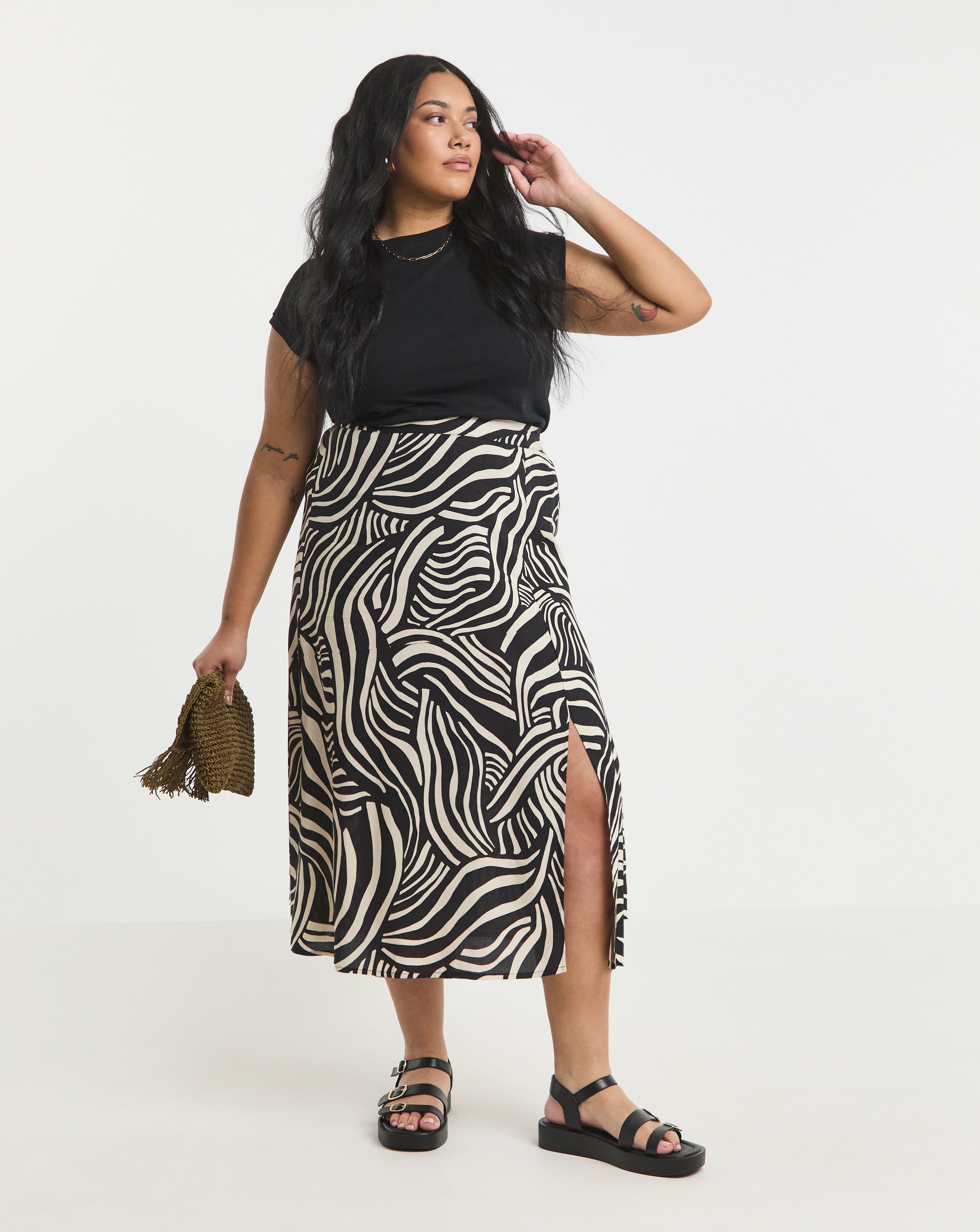 Simply Be Viscose Side Split Midi Skirt