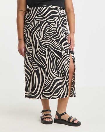 Simply Be Mono Print Spun Viscose Side Split Midi Skirt