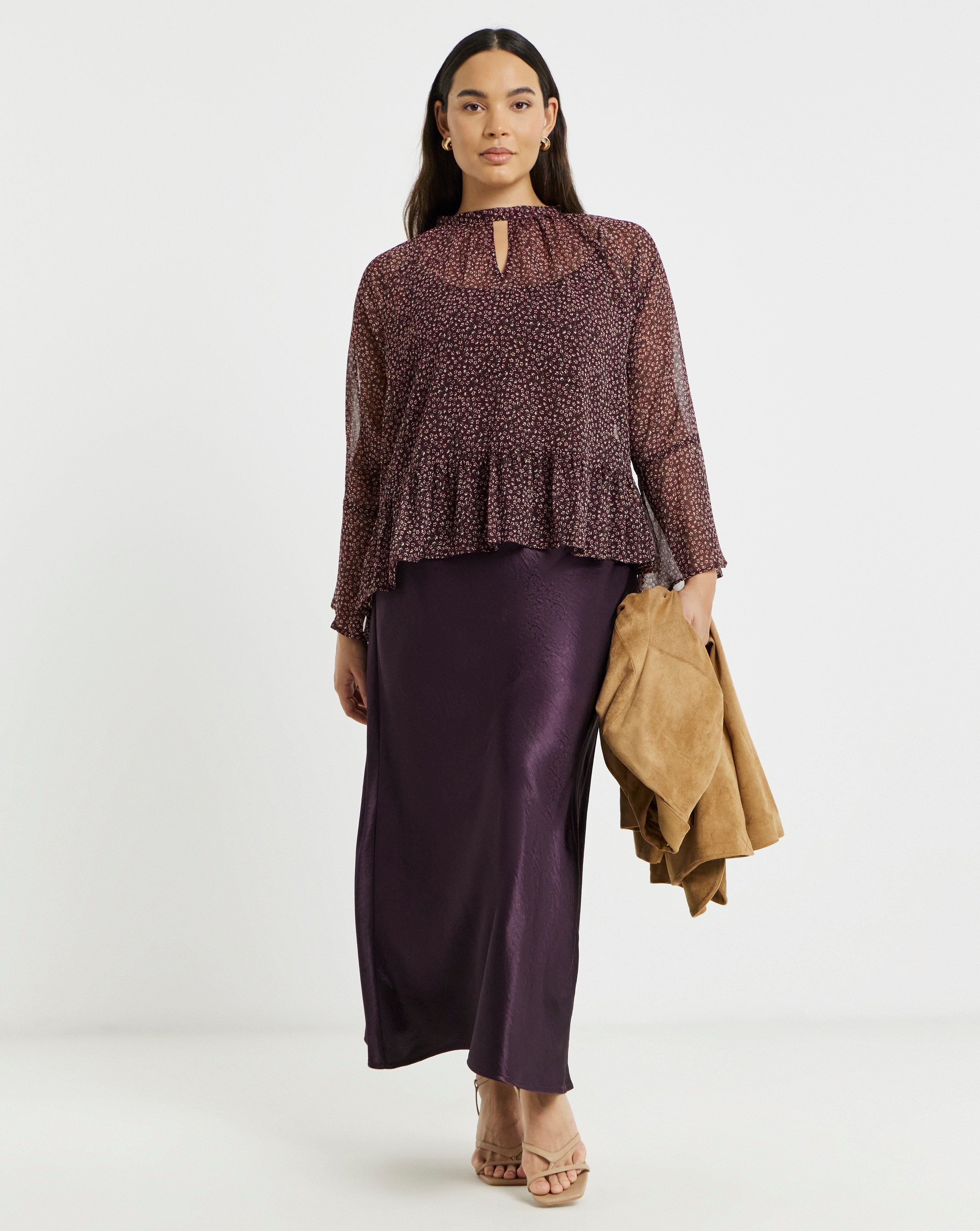 New In - Simply Be Plum Satin Maxi Skirt