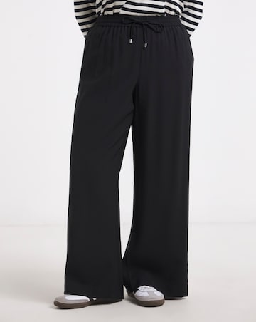 Simply Be Black Tie Waist Twill Wide Leg Trousers