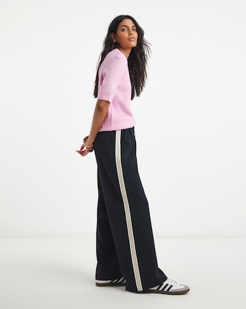 Simply Be Navy Tie Waist Side Stripe Wide Leg Trouser