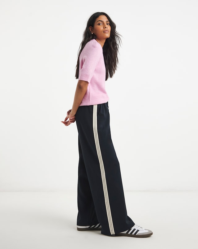 Tie Waist Side Stripe Wide Leg Trousers