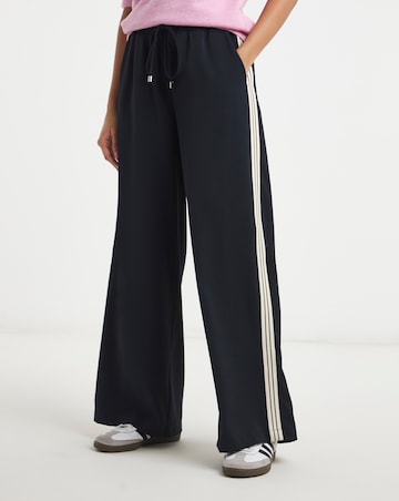 Simply Be Navy Tie Waist Side Stripe Wide Leg Trouser