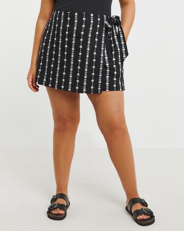 Simply Be Floral Embroidered Linen Mix Wrap Skort