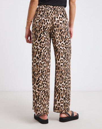 Simply Be Leopard Tie Waist Crinkle Wide Leg Trouser