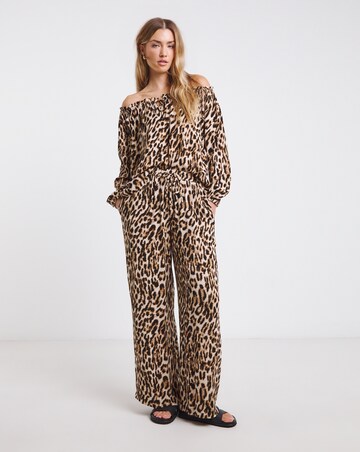 Simply Be Leopard Tie Waist Crinkle Wide Leg Trouser