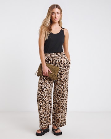 Simply Be Leopard Tie Waist Crinkle Wide Leg Trouser