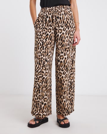 Simply Be Leopard Tie Waist Crinkle Wide Leg Trouser