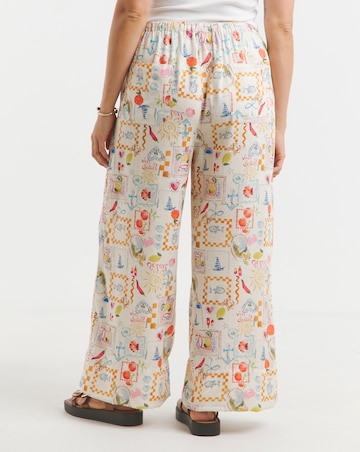 Simply Be Conversational Print Linen Blend Wide Leg Trouser