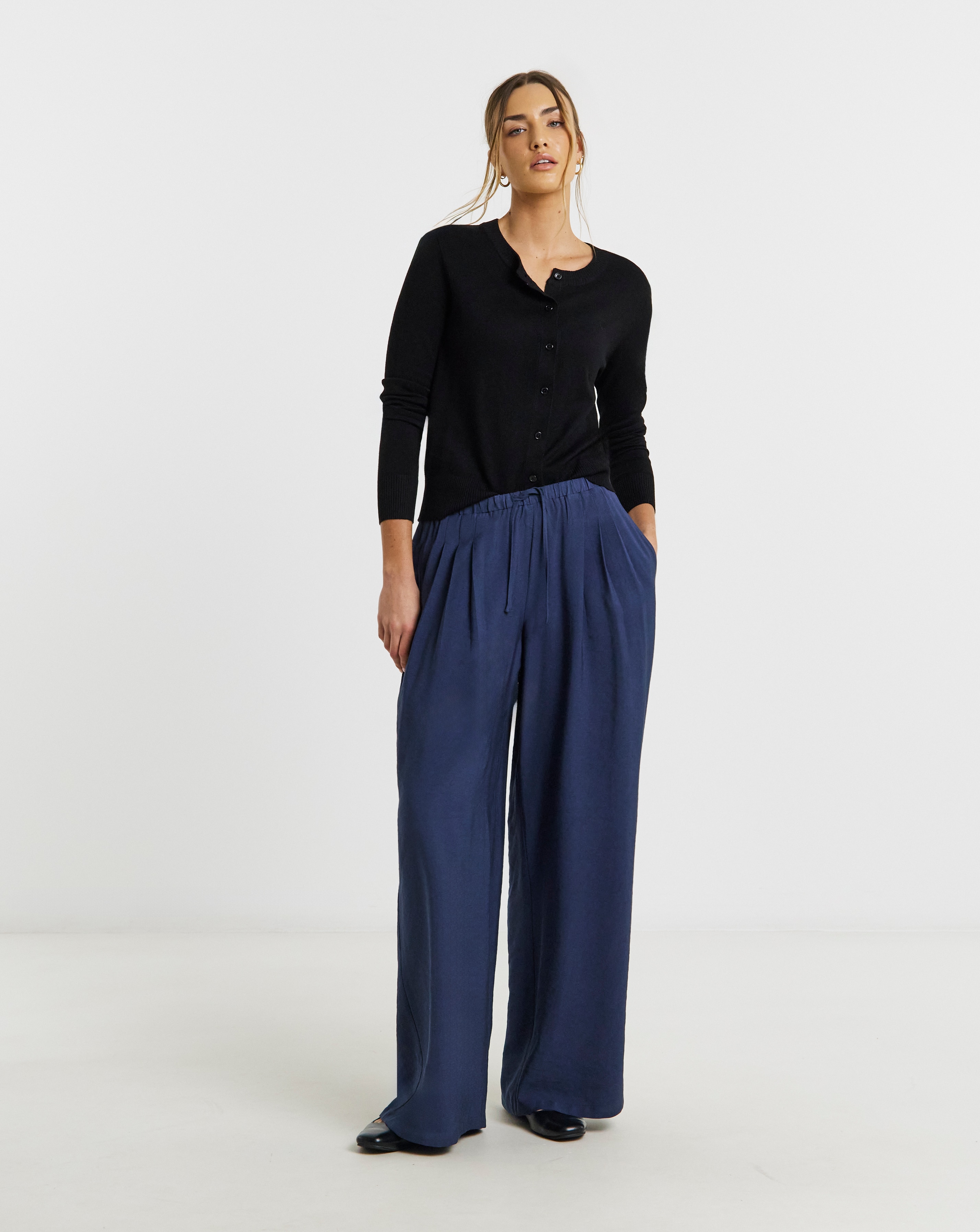 Simply Be Navy Palazzo Twill Trouser