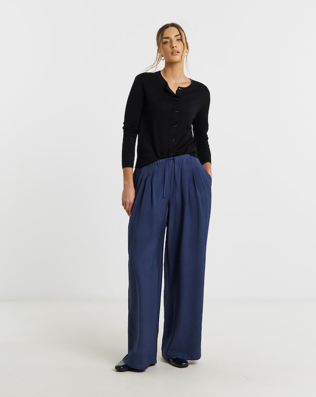 Palazzo Pleat Detail Twill Trousers