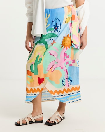 Simply Be Multi Border Print Spun Viscose Wrap Midaxi Skirt