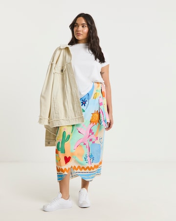 Simply Be Multi Border Print Spun Viscose Wrap Midaxi Skirt