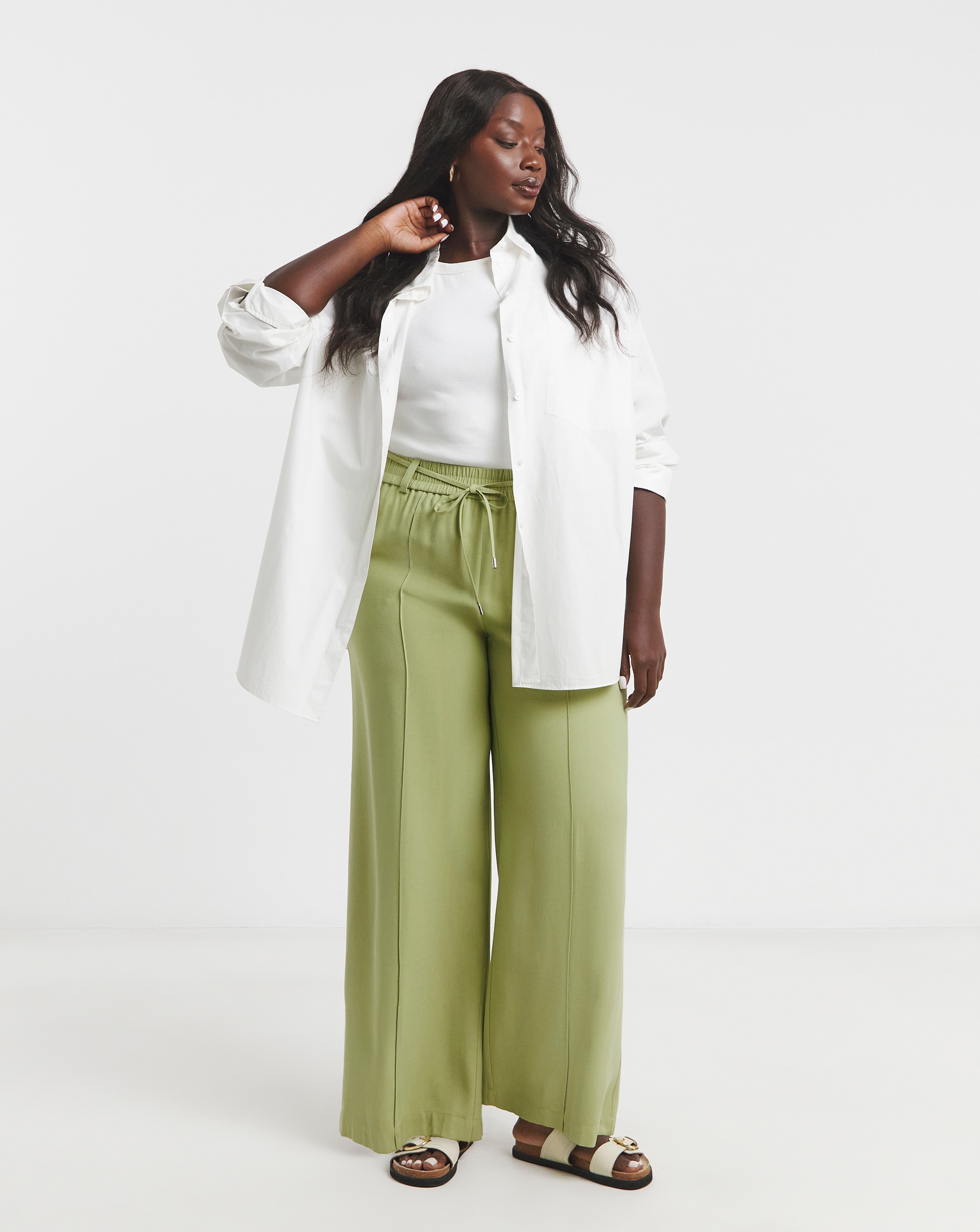Simply Be Olive Twill Wide Leg Trousers