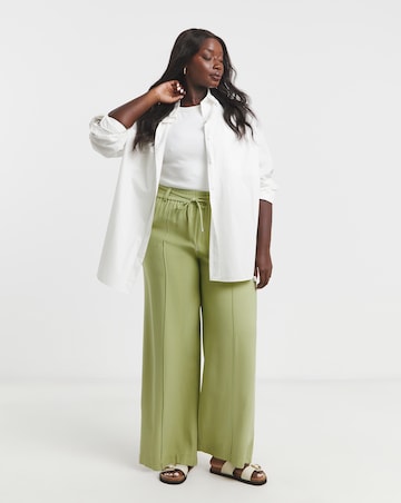 Simply Be Olive Tie Waist Belt Twill Wide Leg Trousers