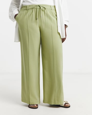 Simply Be Olive Tie Waist Belt Twill Wide Leg Trousers