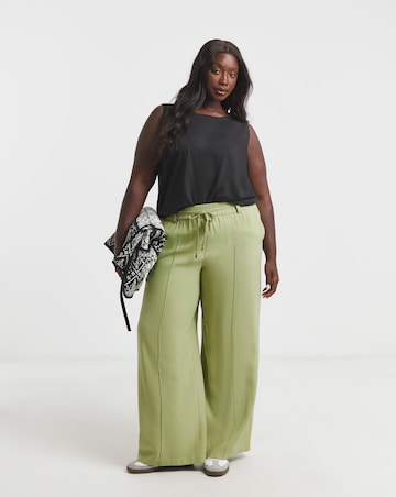 Simply Be Olive Tie Waist Belt Twill Wide Leg Trousers
