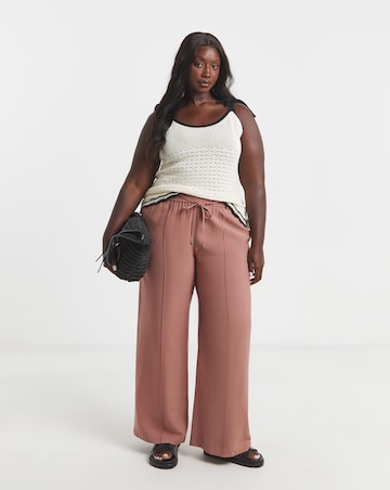 Simply Be Terracotta Tie Waist Belt Twill Wide Leg Trousers