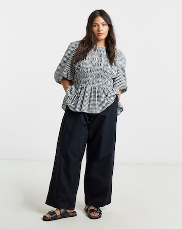 Simply Be Black Tie Waist Cotton Poplin Barrel Leg Trouser