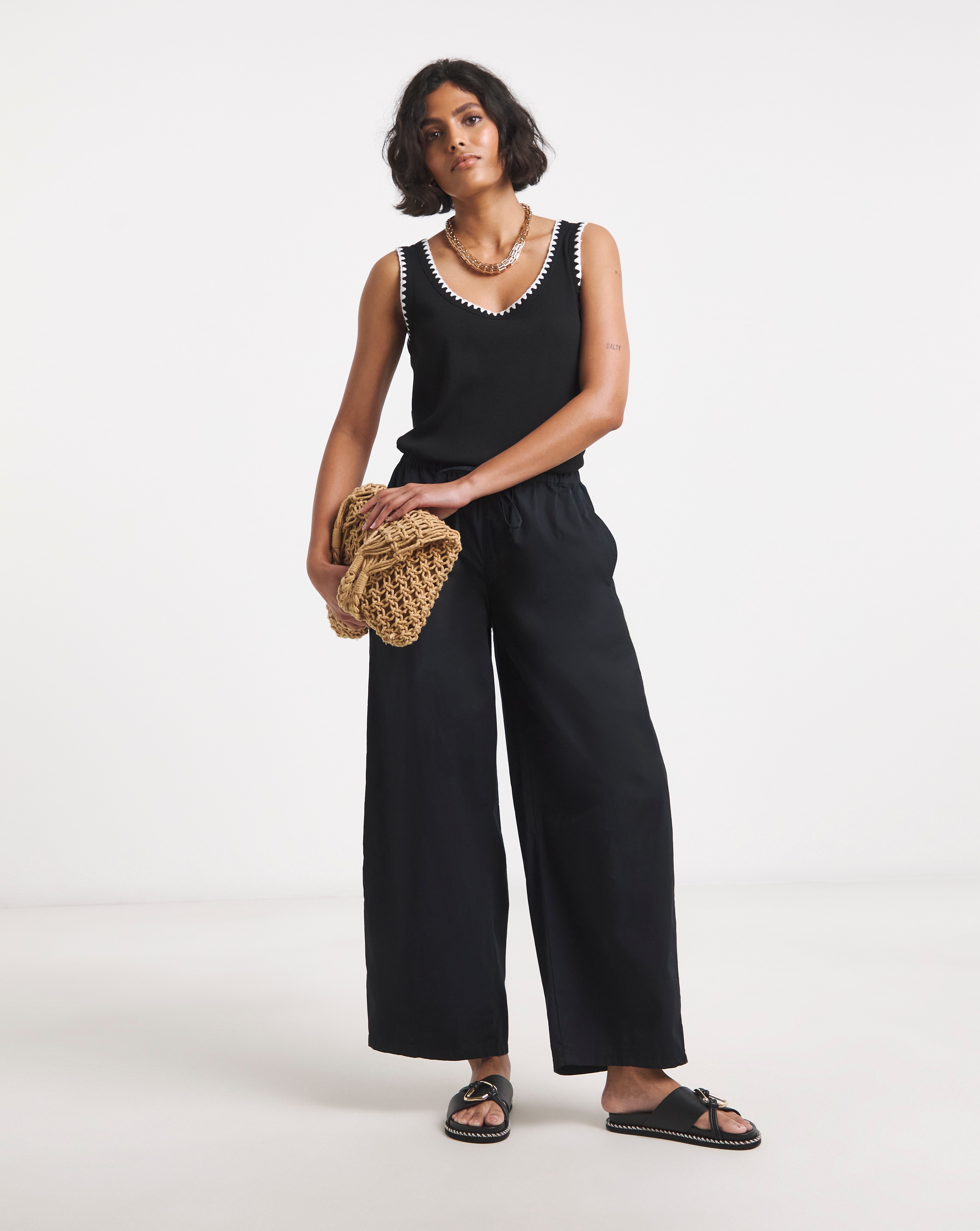 New In - Simply Be Black Cotton Barrel Trouser