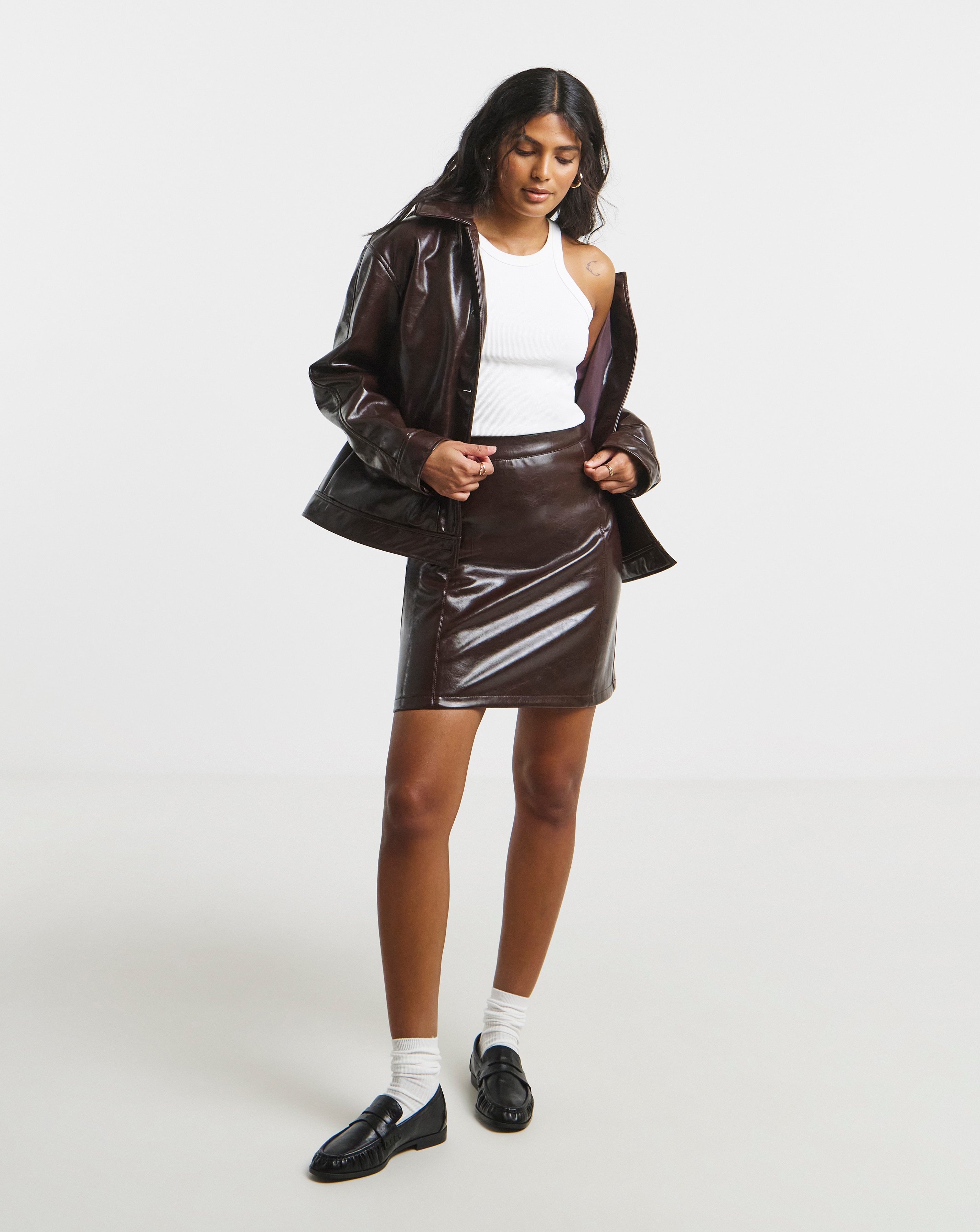 Simply Be Burgundy Lacquered Mini Skirt
