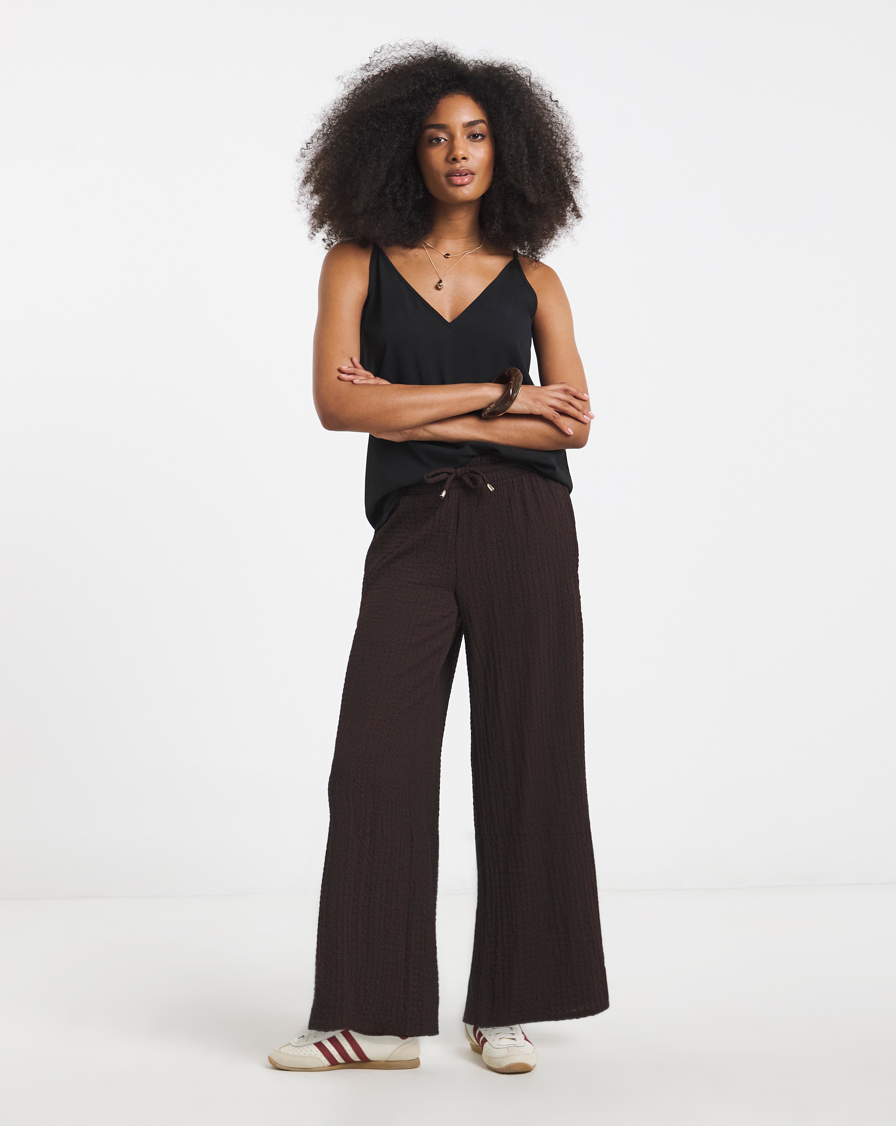 Textured Jersey Wide Leg Trouser