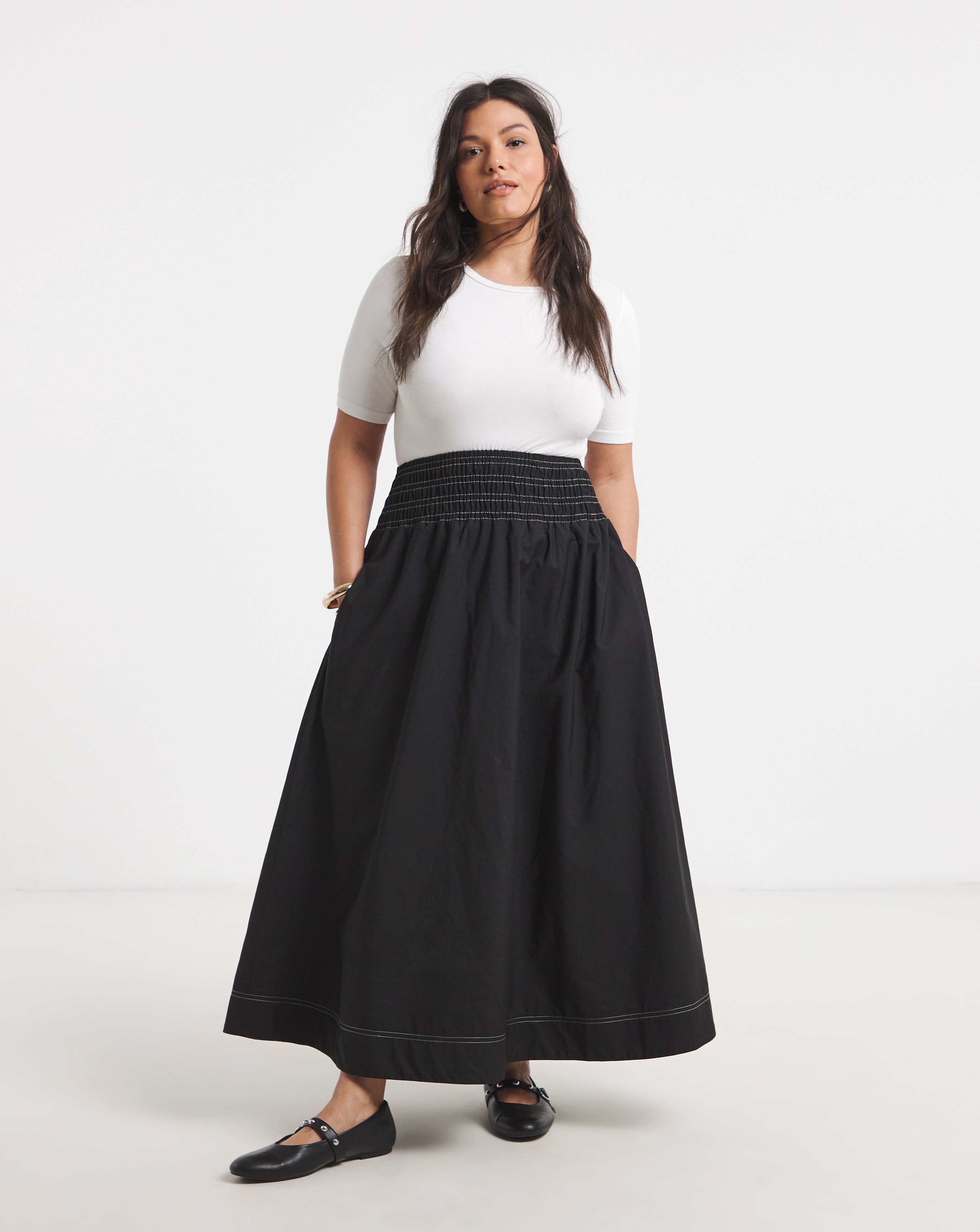 New In - Simply Be Black Shirred Waist Skirt
