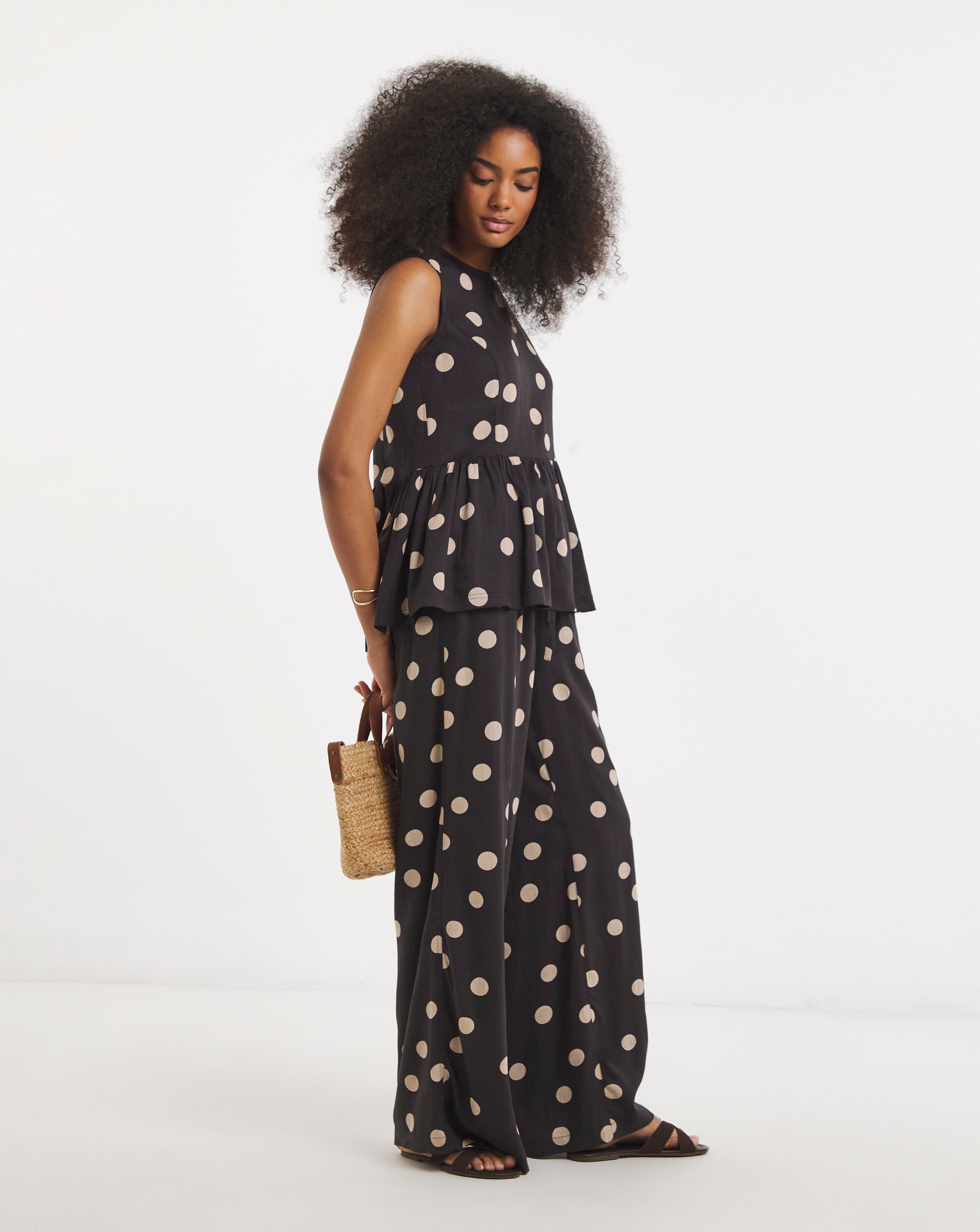 Simply Be Chocolate Spot Linen Trouser