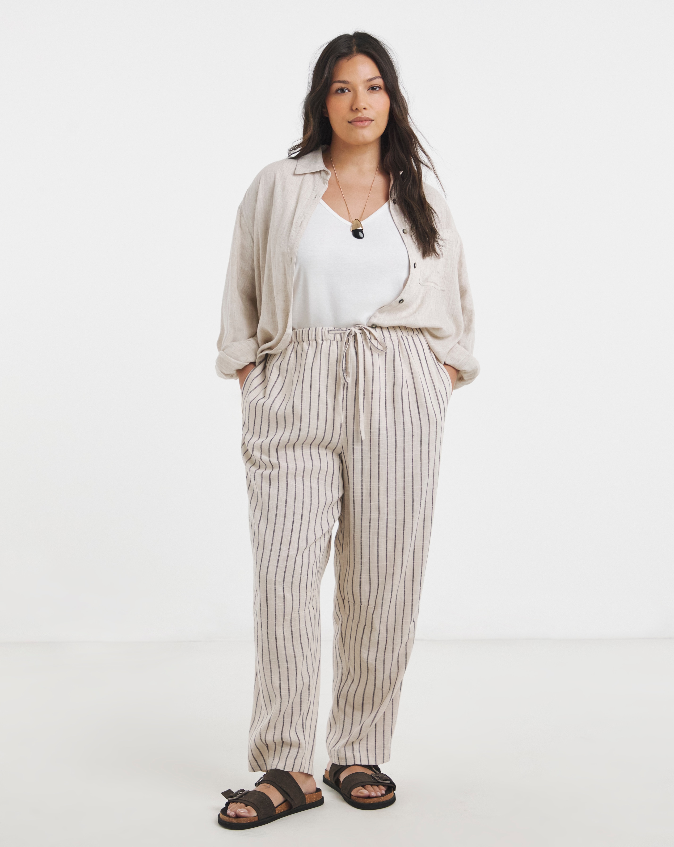 New In - Simply Be Neutral Stripe Barrel Trouser