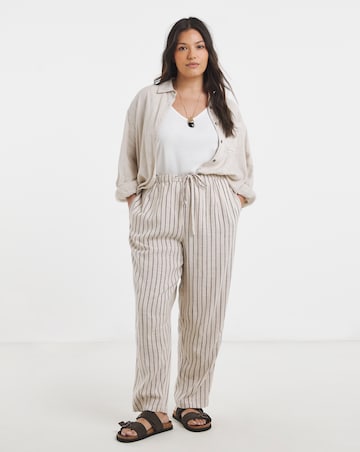 Simply Be Natural & Chocolate Stripe Linen Barrel Leg Trouser