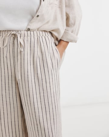 Simply Be Natural & Chocolate Stripe Linen Barrel Leg Trouser