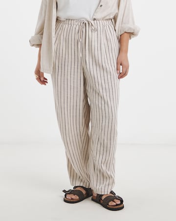 Simply Be Natural & Chocolate Stripe Linen Barrel Leg Trouser