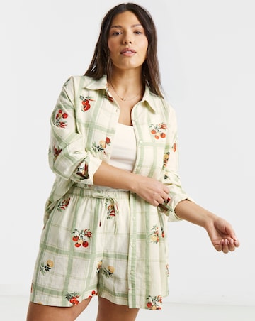 Simply Be Fruit Print Check Tie Waist Short